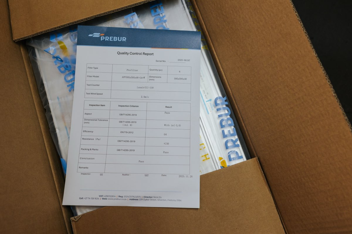 Airtech G4 panel filter quality test report