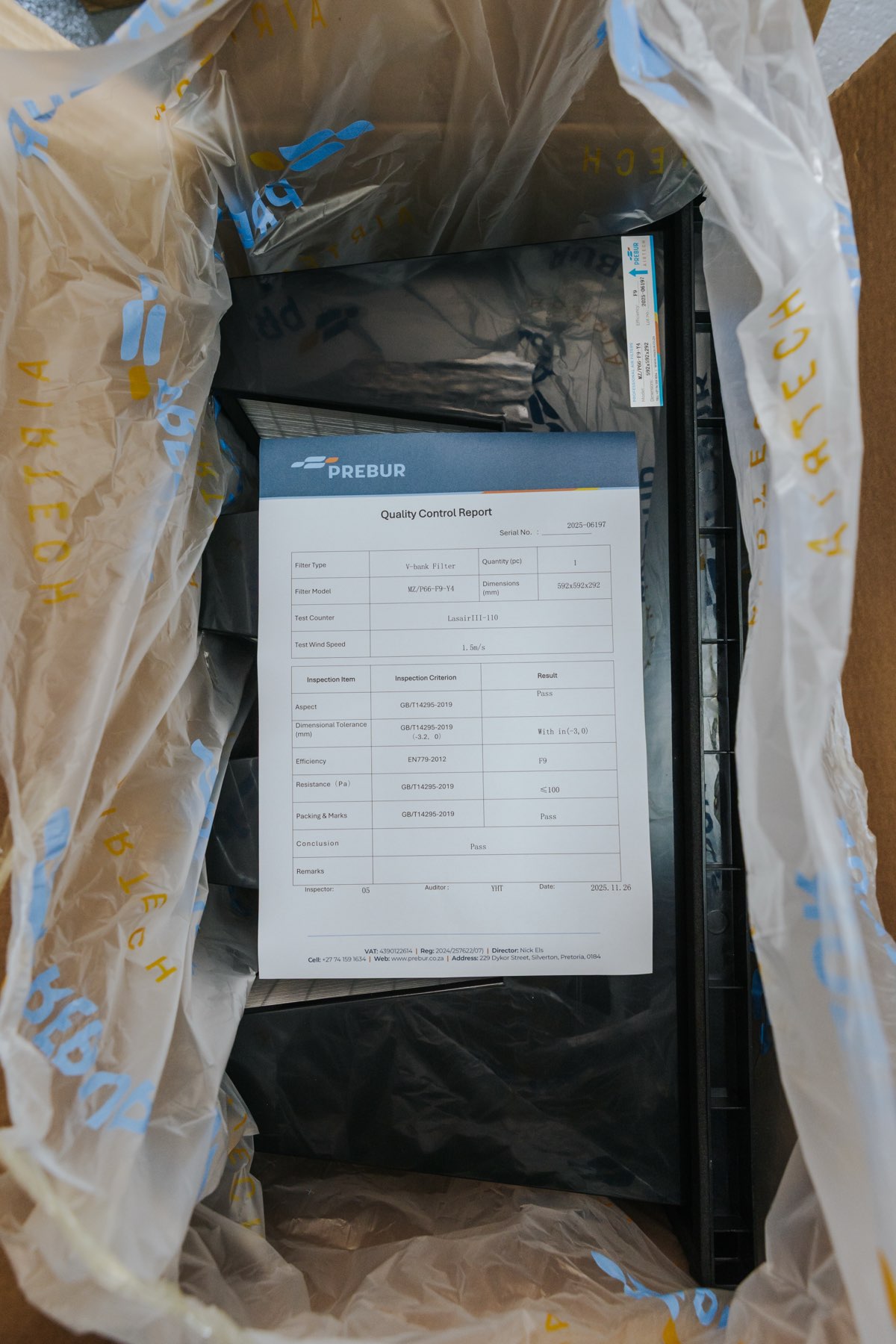 Airtech F9 V-Bank filter quality test report